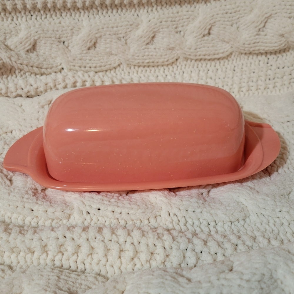 Vintage Boonton Melmac Melamine Speckled Peach Butter Dish HTF